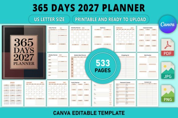 Download Editable 365 Days 2027 Planner - Editable Collection