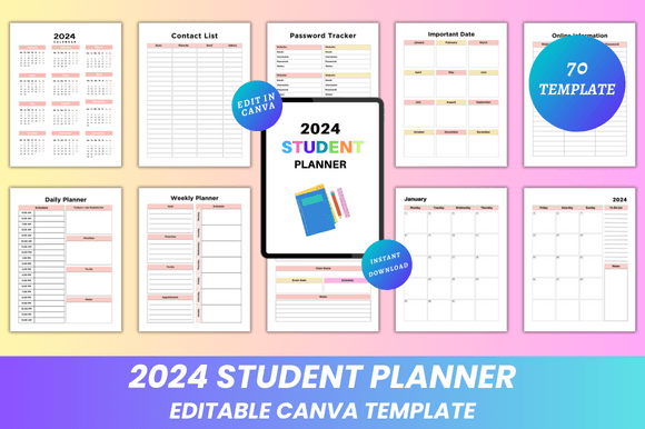 Download Editable 2024 Student Planner Canva KDP - Editable Collection