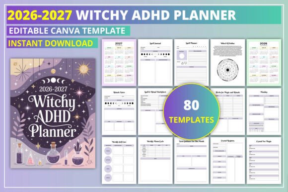 Download Editable 2026-2027 Witchy ADHD Planner - Editable Collection