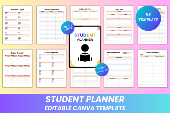 Download Editable Student Planner Canva KDP - Editable Collection