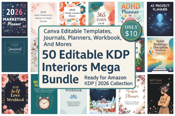 Download 50 Editable KDP Interiors Mega Bundle - Premium Resources