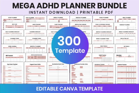 Download Mega ADHD Planner Bundle for Canva - Mega Collection