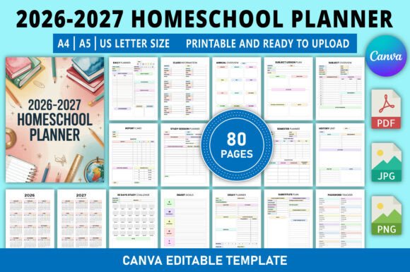 Download Editable 2026-2027 Homeschool Planner - Premium Bundle