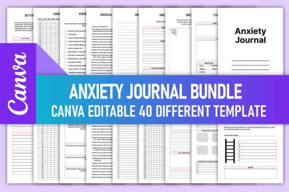 Download Editable Anxiety Journal Bundle Canva - Editable Collection
