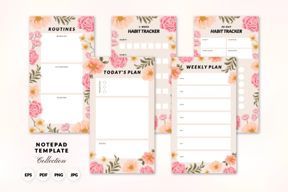 Download Summer Floral Habit Tracker Notepad Set - Habit tracker Collection