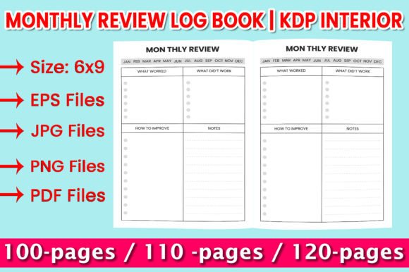 Download Monthly Review Log Book | KDP Interior - Log book Collection