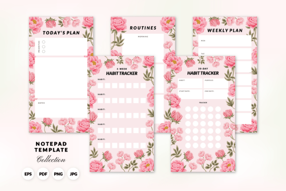 Download Printable Floral Habit Tracker Notepads - Habit tracker Collection